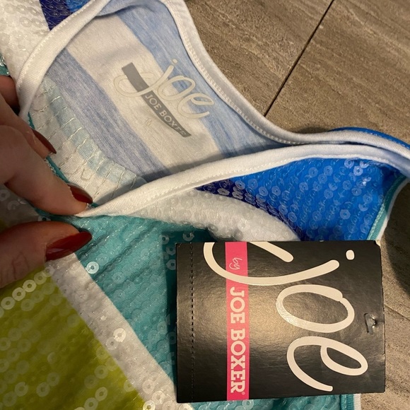 Set Lot 2 New NWT Vintage Joe Boxer Women Blue Striped Sequin Tank Top Shirt M - Picture 5 of 6